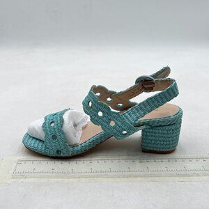 XYD Blue Raffia Sandals with Holes Block Low Heels Buckled Slingback Straps Shoe